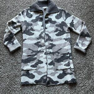 Christian Siriano Cardigan Trench Coat Womens Medium Gray/Black Camo Warm Winter